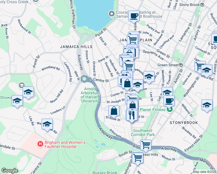 map of restaurants, bars, coffee shops, grocery stores, and more near 39 Ballard Street in Boston