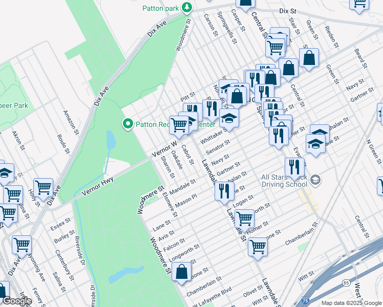 map of restaurants, bars, coffee shops, grocery stores, and more near 1978 Oakdale Street in Detroit