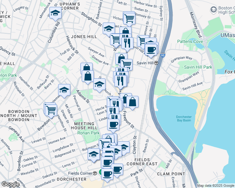 map of restaurants, bars, coffee shops, grocery stores, and more near 307 Hancock Street in Boston