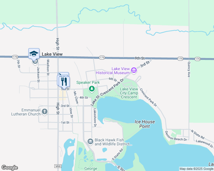 map of restaurants, bars, coffee shops, grocery stores, and more near Park Street in Lake View
