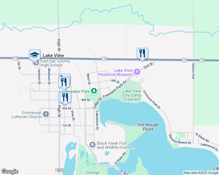 map of restaurants, bars, coffee shops, grocery stores, and more near Park Street in Lake View