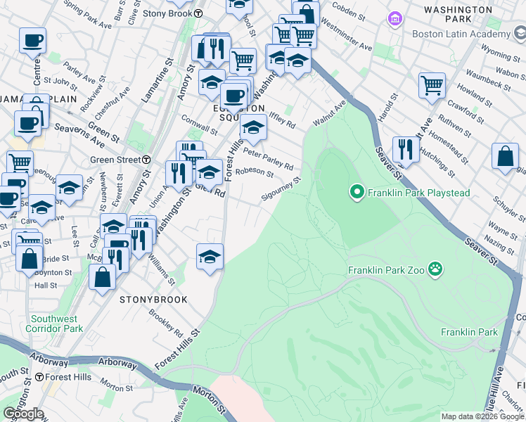 map of restaurants, bars, coffee shops, grocery stores, and more near 12 Glade Avenue in Boston