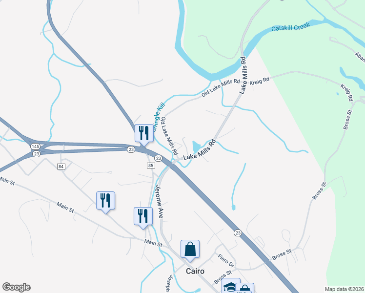 map of restaurants, bars, coffee shops, grocery stores, and more near 35 Lake Mills Road in Cairo