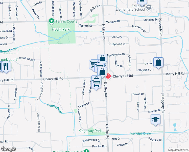 map of restaurants, bars, coffee shops, grocery stores, and more near 147 Kings Way in Canton