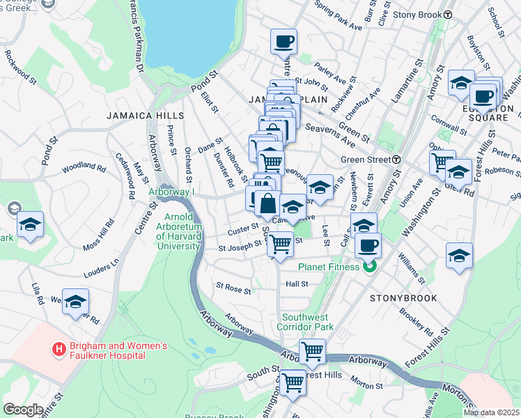 map of restaurants, bars, coffee shops, grocery stores, and more near 9 South Street in Boston