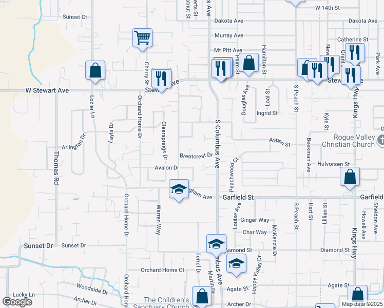 map of restaurants, bars, coffee shops, grocery stores, and more near 1457 Dixie Lane in Medford