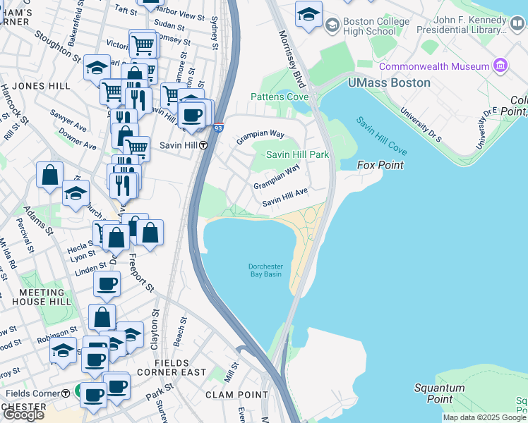 map of restaurants, bars, coffee shops, grocery stores, and more near 206 Savin Hill Avenue in Boston
