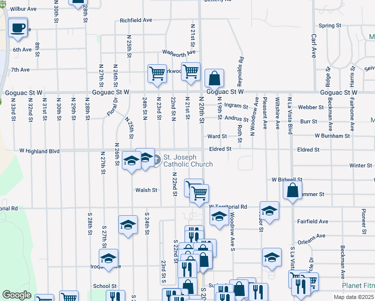 map of restaurants, bars, coffee shops, grocery stores, and more near 110 North 22nd Street in Battle Creek