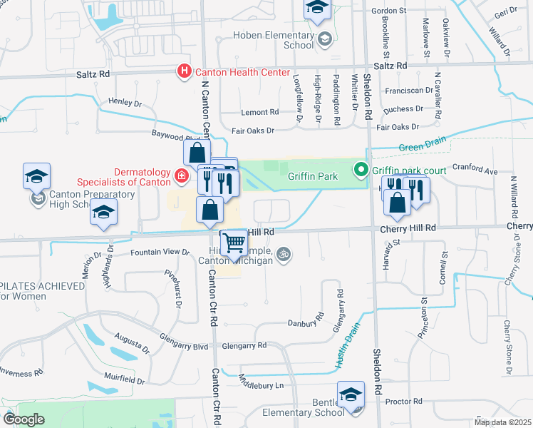 map of restaurants, bars, coffee shops, grocery stores, and more near 229 Edington Circle in Canton