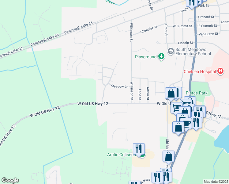 map of restaurants, bars, coffee shops, grocery stores, and more near 1224 Meadow Lane in Chelsea