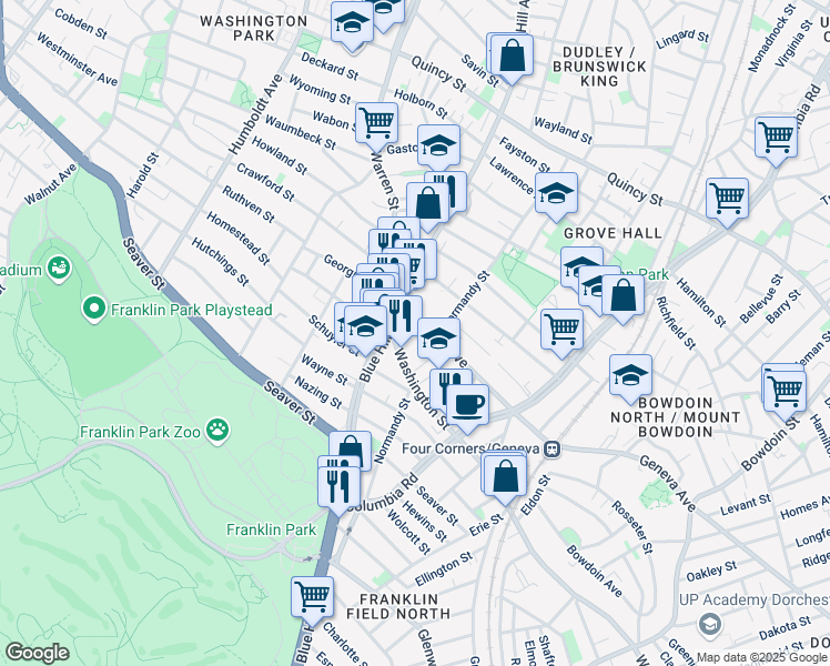 map of restaurants, bars, coffee shops, grocery stores, and more near in Boston