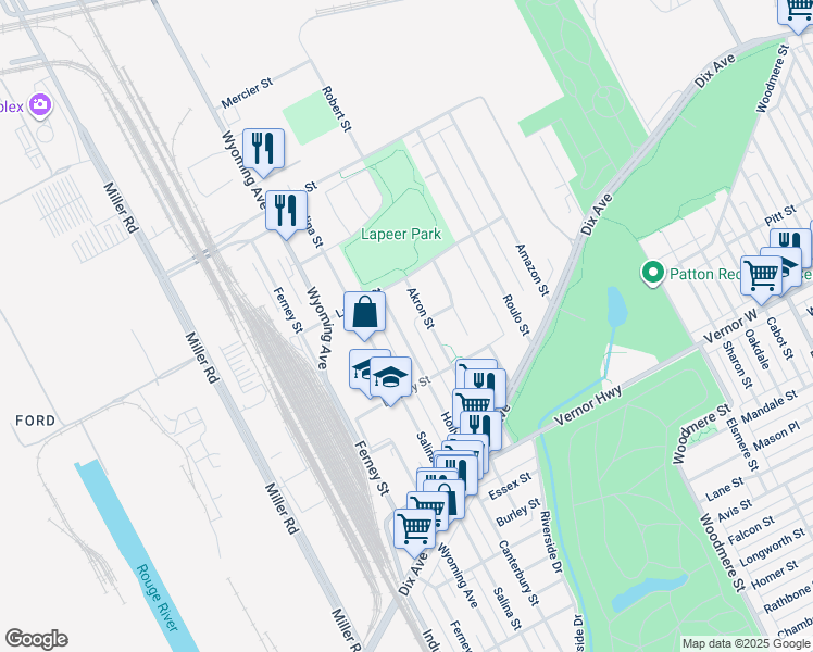 map of restaurants, bars, coffee shops, grocery stores, and more near 2870 Holly Street in Dearborn