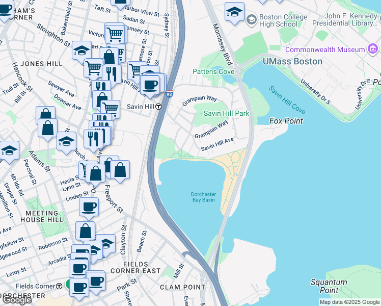 map of restaurants, bars, coffee shops, grocery stores, and more near in Boston