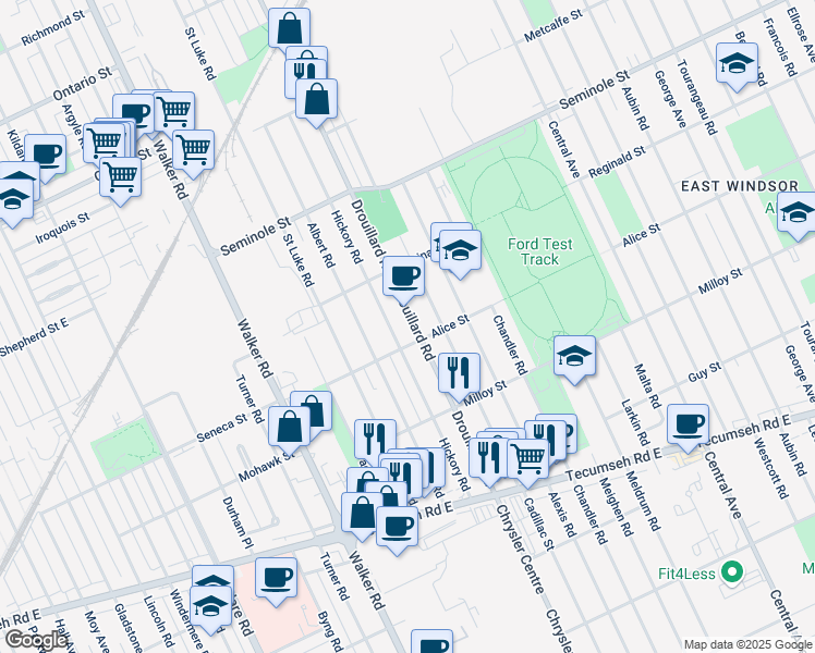 map of restaurants, bars, coffee shops, grocery stores, and more near in Windsor