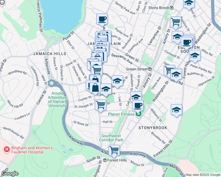 map of restaurants, bars, coffee shops, grocery stores, and more near 63 Sedgwick Street in Boston