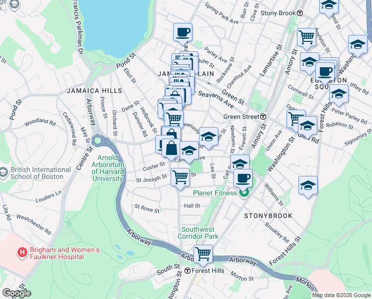map of restaurants, bars, coffee shops, grocery stores, and more near 39 Sedgwick Street in Boston