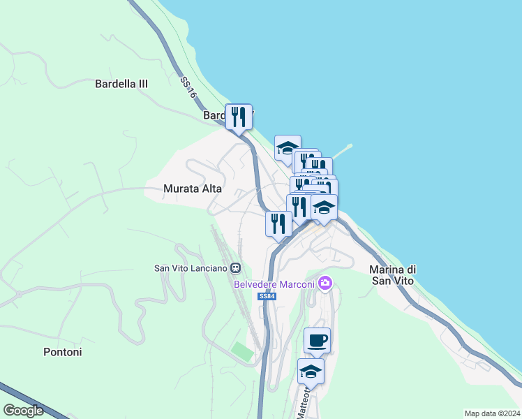 map of restaurants, bars, coffee shops, grocery stores, and more near 1 Via Murata in Marina di San Vito