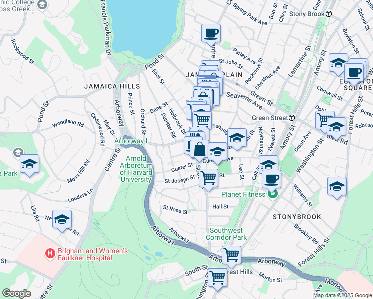 map of restaurants, bars, coffee shops, grocery stores, and more near 9 South Street in Boston