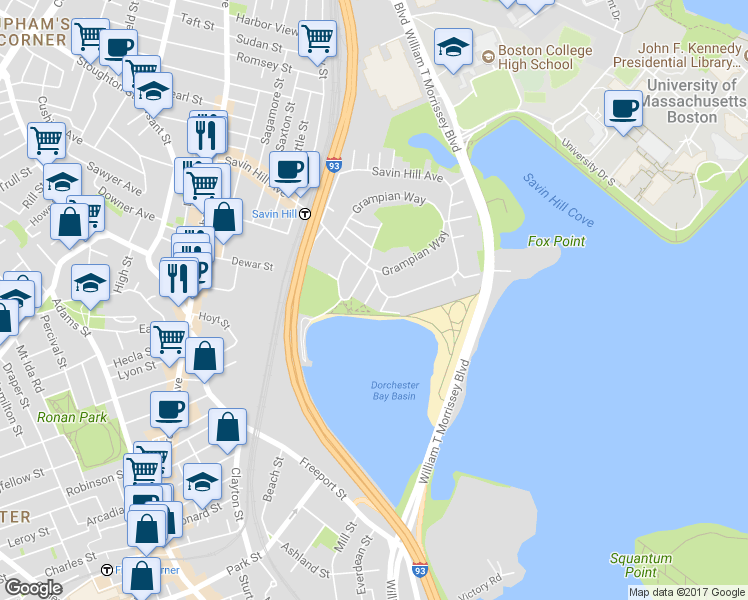 map of restaurants, bars, coffee shops, grocery stores, and more near in Boston
