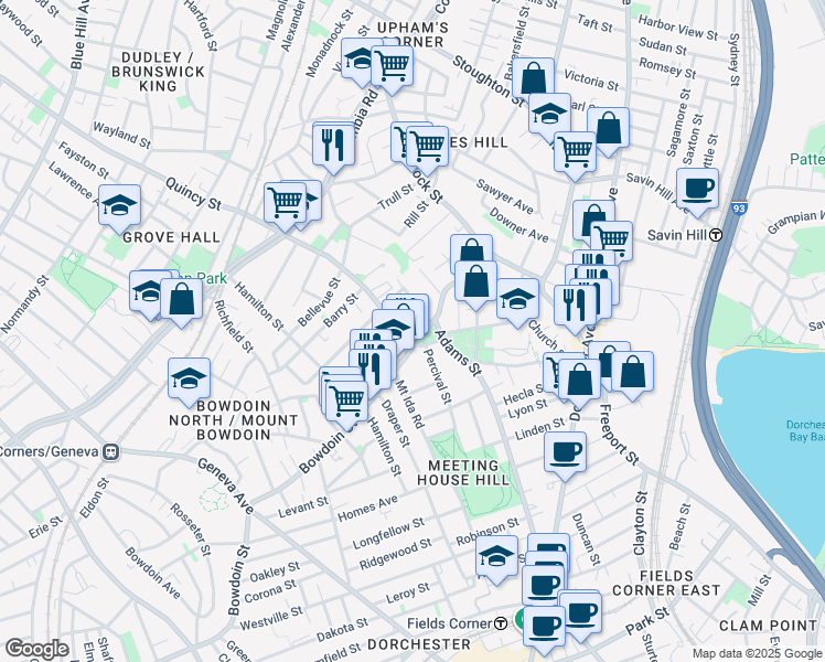 map of restaurants, bars, coffee shops, grocery stores, and more near 11 Coleman Street in Boston