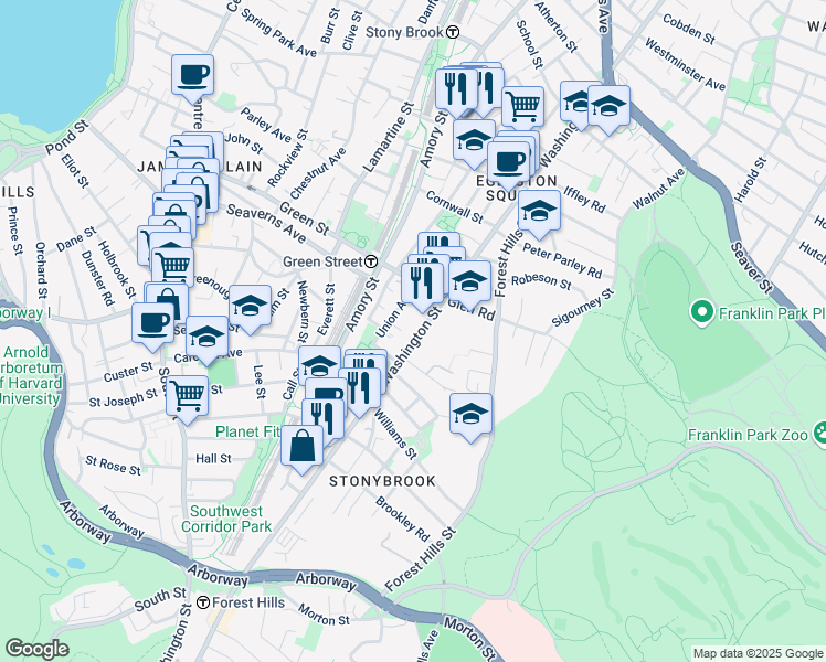 map of restaurants, bars, coffee shops, grocery stores, and more near 22R Union Avenue in Boston
