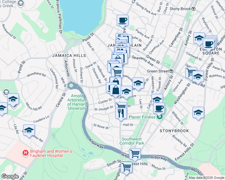 map of restaurants, bars, coffee shops, grocery stores, and more near 9 South Street in Boston