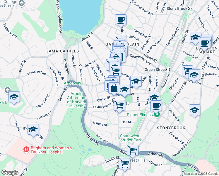 map of restaurants, bars, coffee shops, grocery stores, and more near 9 South Street in Boston