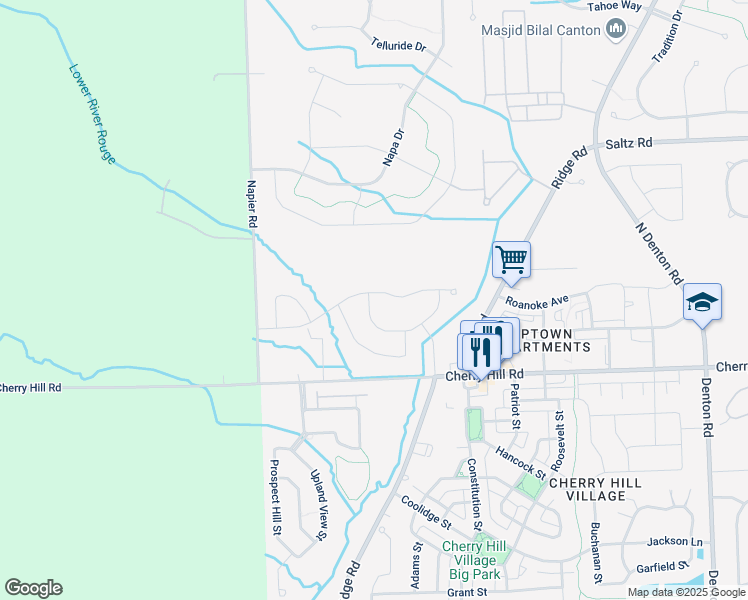 map of restaurants, bars, coffee shops, grocery stores, and more near 50838 Baileys Landing in Canton