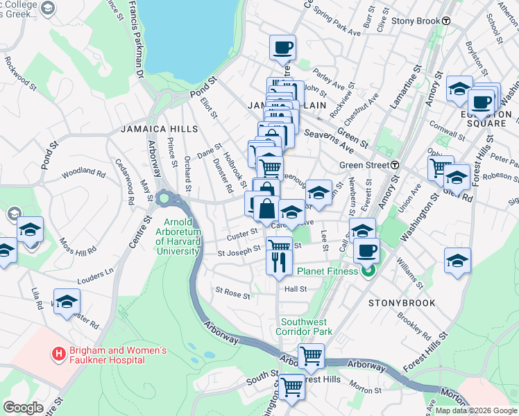 map of restaurants, bars, coffee shops, grocery stores, and more near 9 South Street in Boston