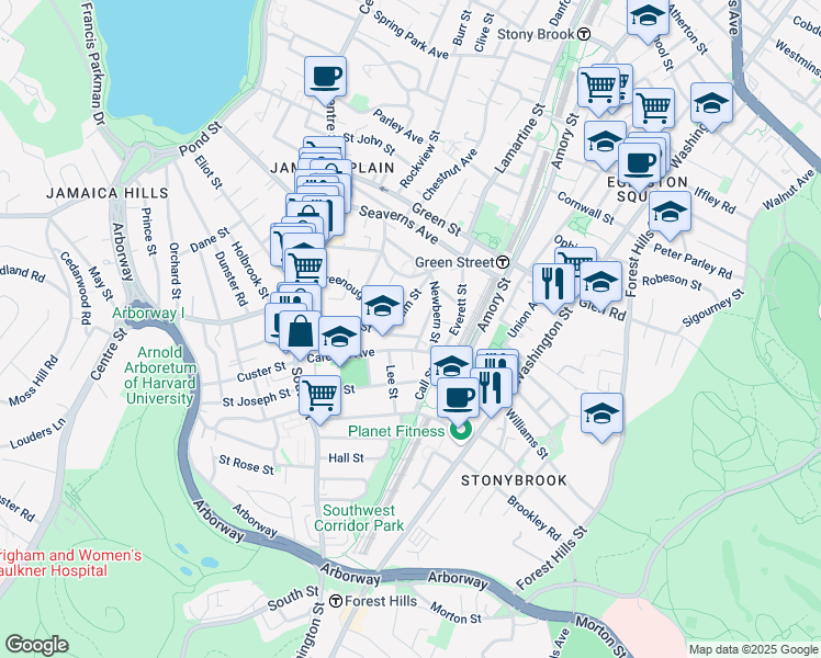 map of restaurants, bars, coffee shops, grocery stores, and more near 11 John A Andrew Street in Boston