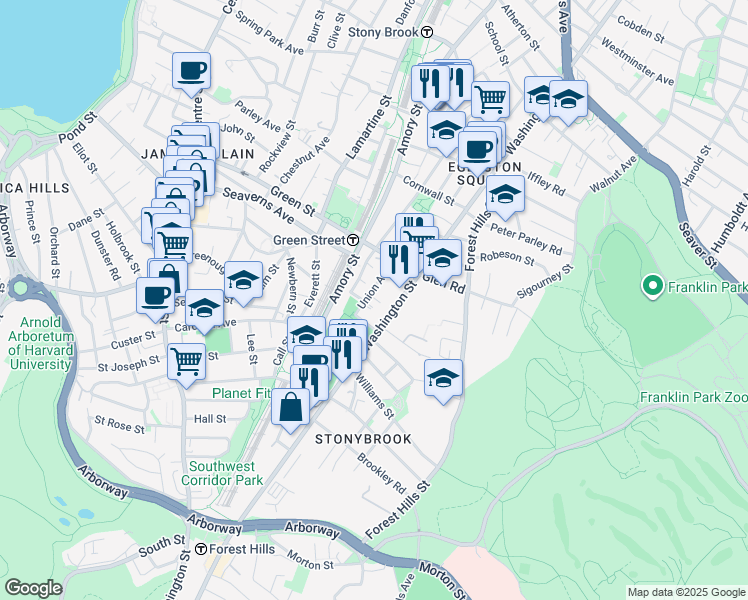 map of restaurants, bars, coffee shops, grocery stores, and more near 22R Union Avenue in Boston