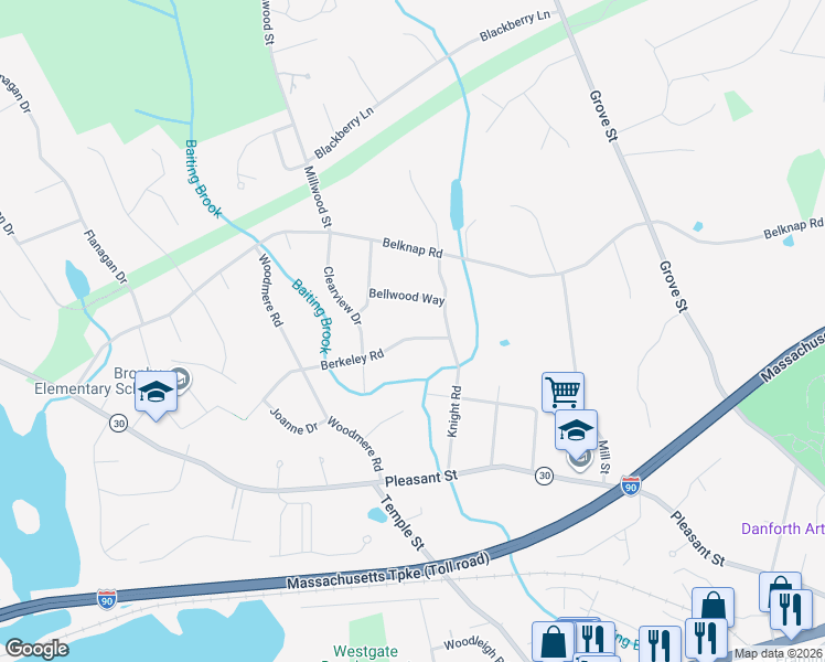map of restaurants, bars, coffee shops, grocery stores, and more near 9 Bellwood Way in Framingham