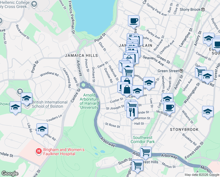 map of restaurants, bars, coffee shops, grocery stores, and more near 827 Centre Street in Boston