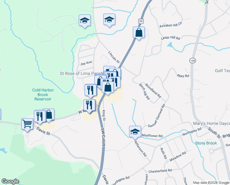 map of restaurants, bars, coffee shops, grocery stores, and more near 249 West Main Street in Northborough