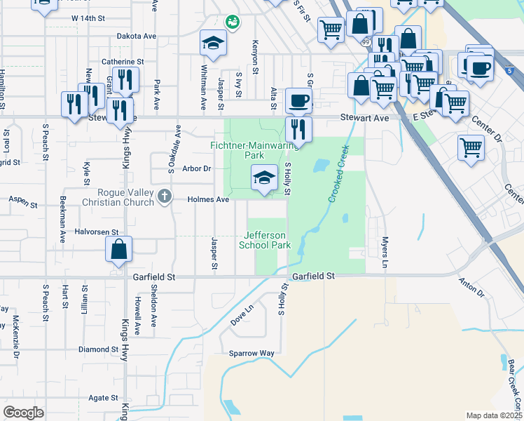 map of restaurants, bars, coffee shops, grocery stores, and more near 333 Holmes Avenue in Medford
