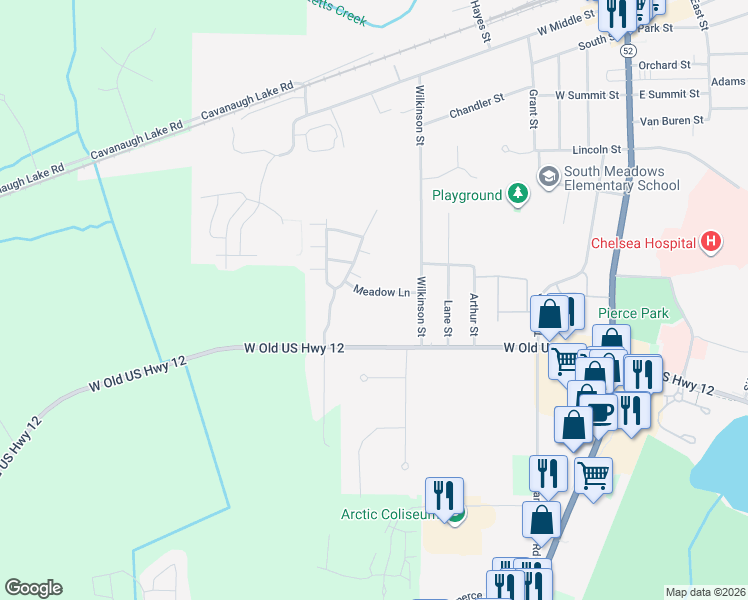 map of restaurants, bars, coffee shops, grocery stores, and more near 1224 Meadow Lane in Chelsea