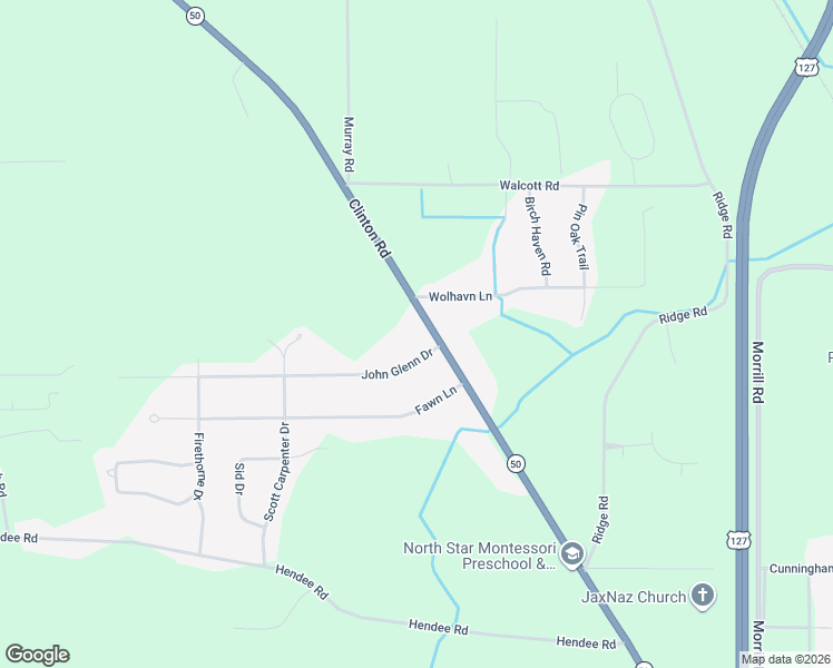 map of restaurants, bars, coffee shops, grocery stores, and more near 4700 Clinton Road in Jackson