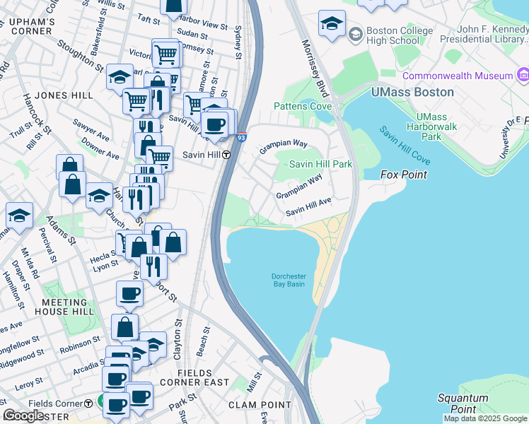 map of restaurants, bars, coffee shops, grocery stores, and more near in Boston