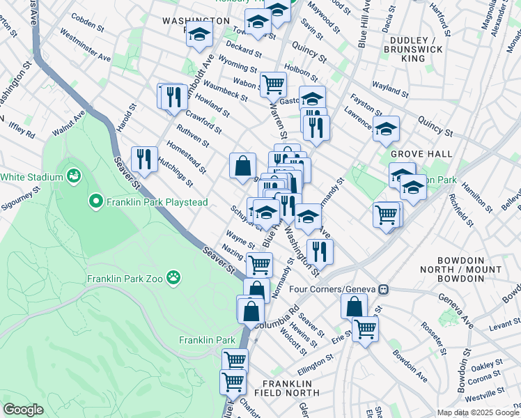 map of restaurants, bars, coffee shops, grocery stores, and more near 46 Cheney Street in Boston