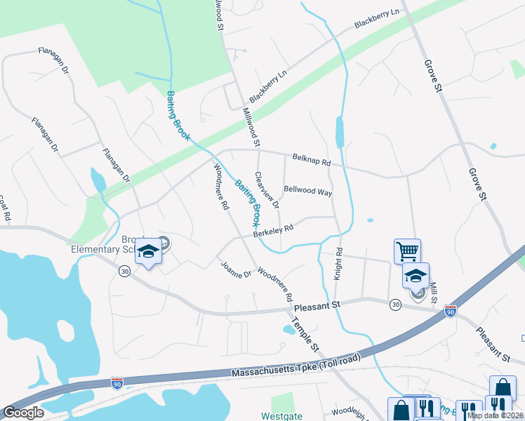 map of restaurants, bars, coffee shops, grocery stores, and more near 13 Clearview Drive in Framingham