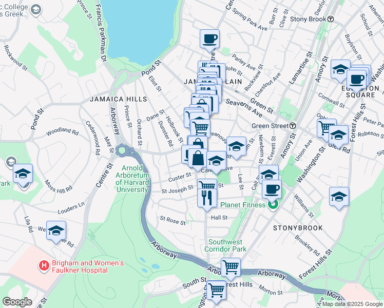 map of restaurants, bars, coffee shops, grocery stores, and more near 29 South Street in Boston