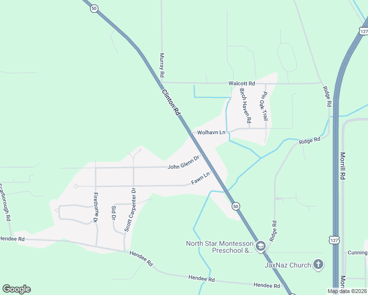 map of restaurants, bars, coffee shops, grocery stores, and more near 4700 Clinton Road in Jackson