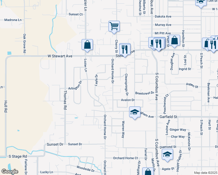 map of restaurants, bars, coffee shops, grocery stores, and more near 1402 Orchard Home Drive in Medford