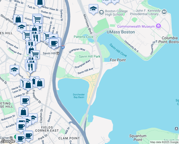 map of restaurants, bars, coffee shops, grocery stores, and more near 219 Savin Hill Avenue in Boston