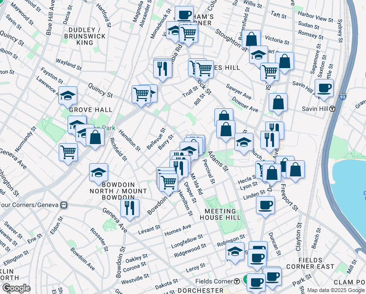 map of restaurants, bars, coffee shops, grocery stores, and more near 315 Clarkson Street in Boston