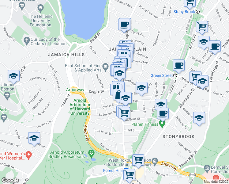 map of restaurants, bars, coffee shops, grocery stores, and more near 9 South Street in Boston