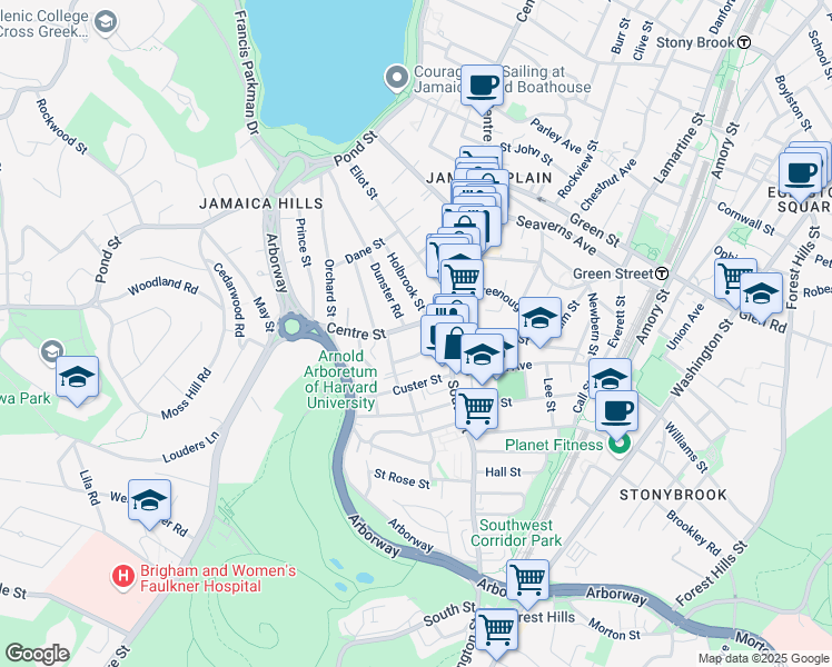 map of restaurants, bars, coffee shops, grocery stores, and more near 9 South Street in Boston