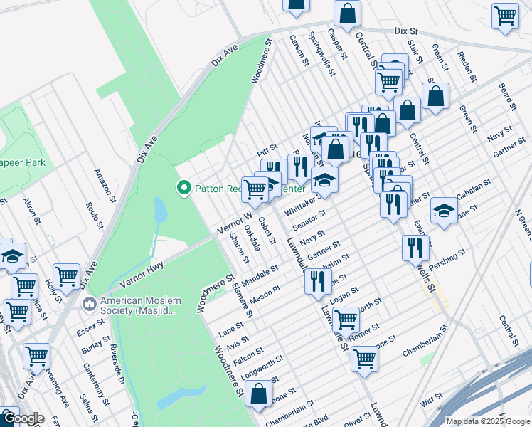 map of restaurants, bars, coffee shops, grocery stores, and more near 8719 Vernor Highway in Detroit