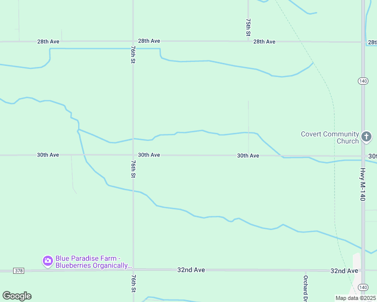 map of restaurants, bars, coffee shops, grocery stores, and more near 75526 30th Avenue in Covert