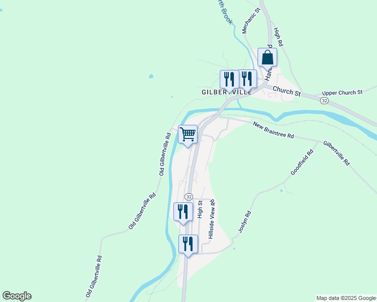 map of restaurants, bars, coffee shops, grocery stores, and more near 232 Main Street in New Braintree